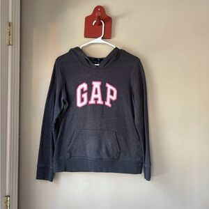 GAP Charcoal Hoodie with Pink Lettering M